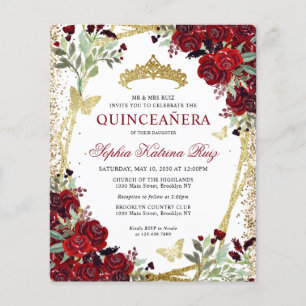 Papier Budget Floral Bourgogne or Quinceañera Invitation