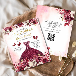 Papier Budget Floral Bourgogne QR Code Quinceanera