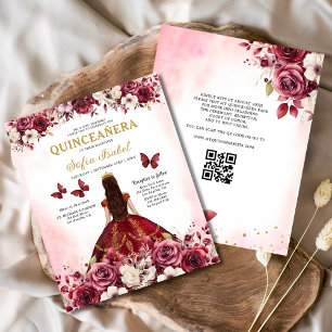 Papier Budget Floral Bourgogne QR Code Quinceanera
