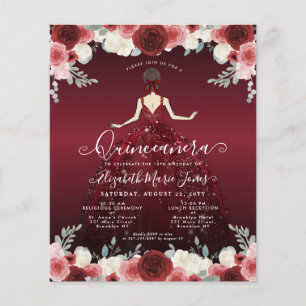 Papier Budget Floral Bourgogne rouge robe Gown Quinceaner