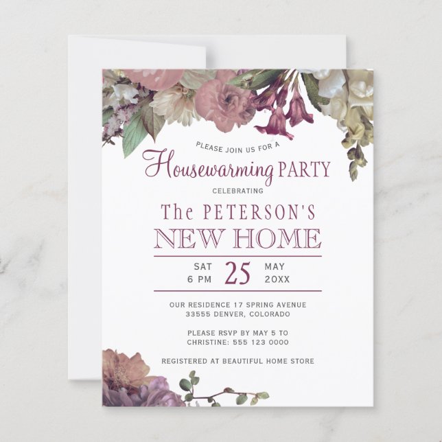 Papier Budget floral chic à l'intérieur invitation (Devant)