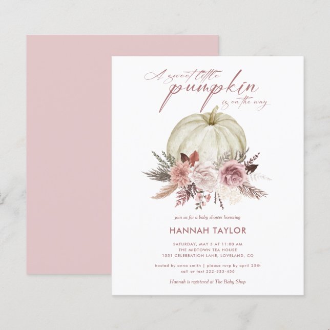 Papier Budget Floral Citrouille Invitation Baby shower fi (Devant / Derrière)