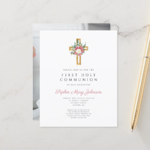 Papier Budget Floral Cross Girl Photo First Communion