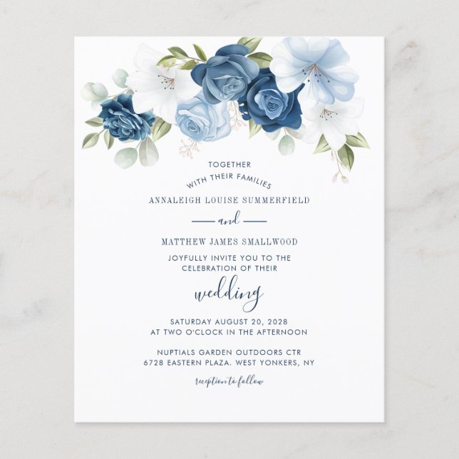 Papier Budget Floral Dusty Blue Greenery Mariage (Devant)