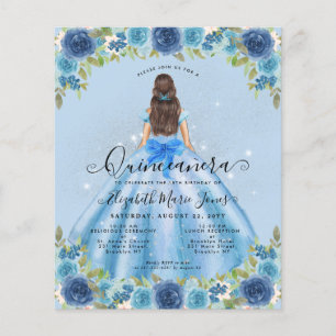Papier Budget Floral Dusty Blue Grey Princess Quinceanera