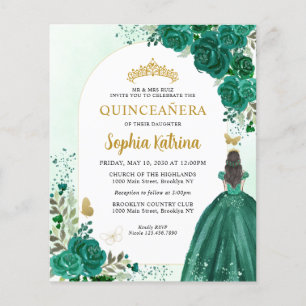 Papier Budget Floral Emerald Green Princess Quinceanera