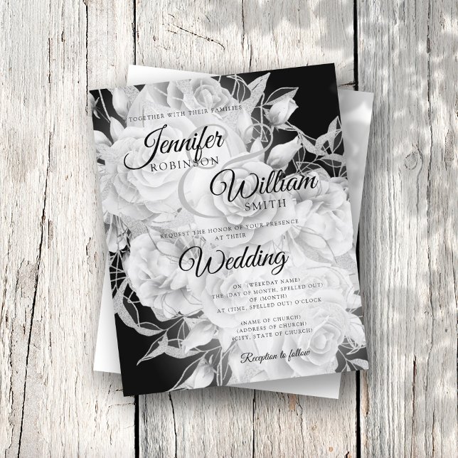 Papier Budget Floral Faire-part de mariage noir & blanc (Créateur téléchargé)
