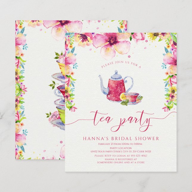 Papier Budget Floral Fête des mariées Tea Party (Devant / Derrière)