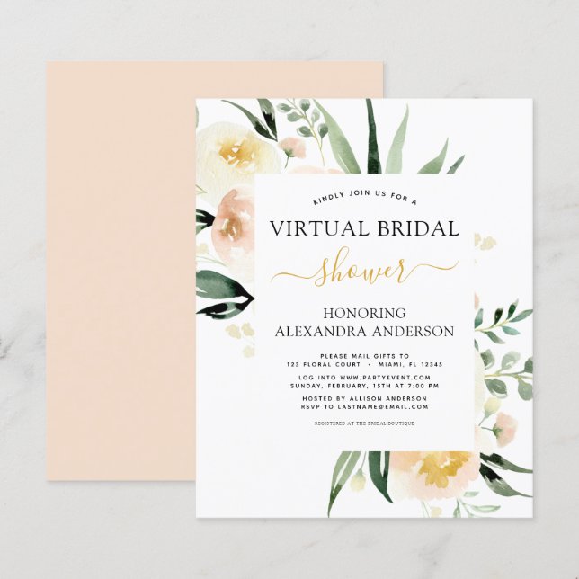 Papier Budget Floral Fête des mariées virtuelle rose (Devant / Derrière)