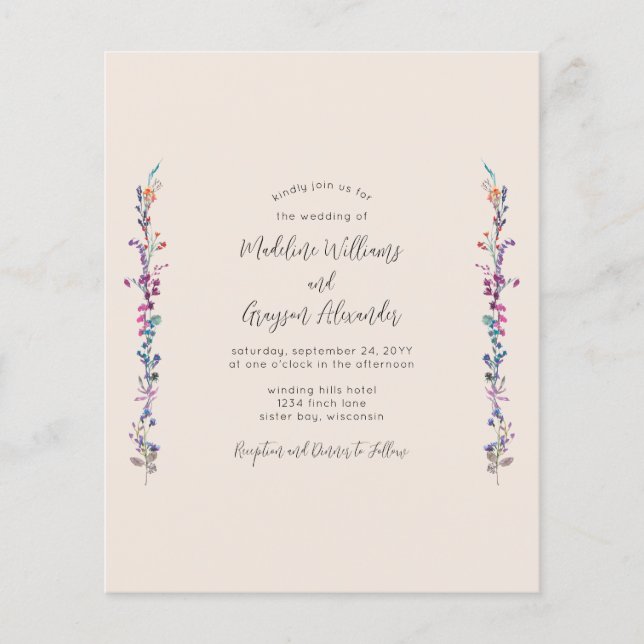 Papier Budget Floral Fleur sauvage Faire-part de mariage (Devant)