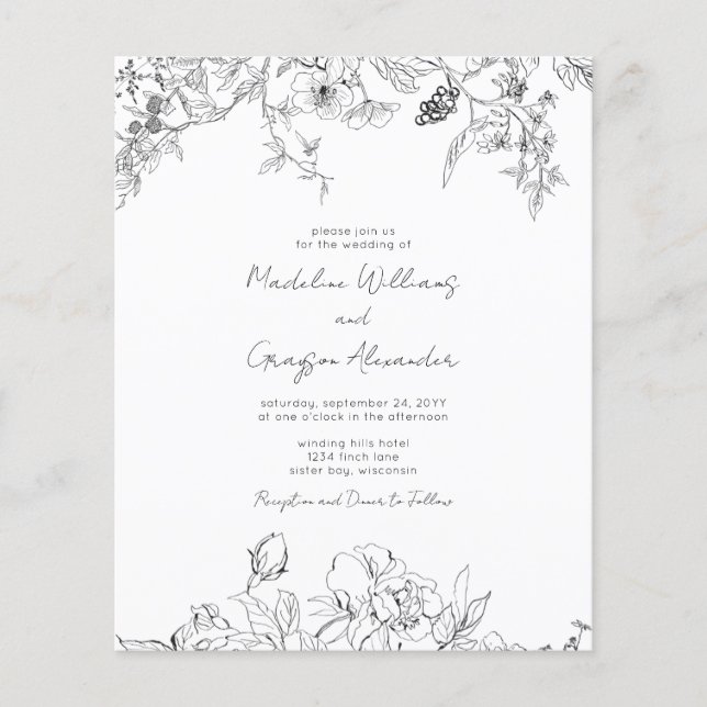 Papier Budget Floral Fleur sauvage Faire-part de mariage (Devant)