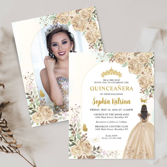 Papier Budget Floral Gold Princesse Photo Quinceañera (Créateur téléchargé)