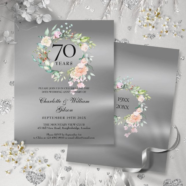 Papier Budget Floral Invitation du 70e anniversaire (Budget Floral 70th Anniversary Invitation)