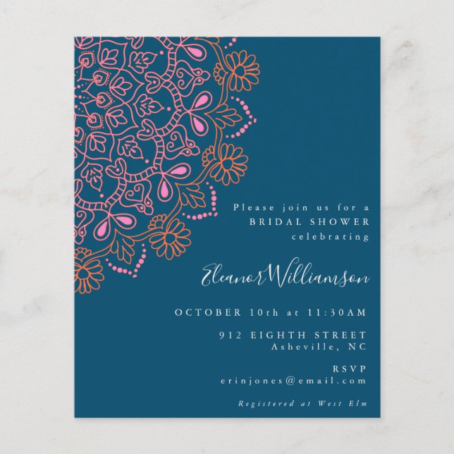 Papier Budget Floral Mandala Turquoise Blue Fête des mari (Devant)