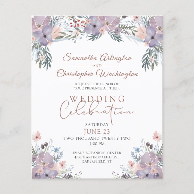 Papier Budget Floral Mariage Fête Invitation (Devant)