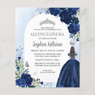 Papier Budget Floral Marine Bleu Argent Photo Quinceañera