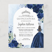 Budget Floral Marine Blue Grey Princess Quinceaner