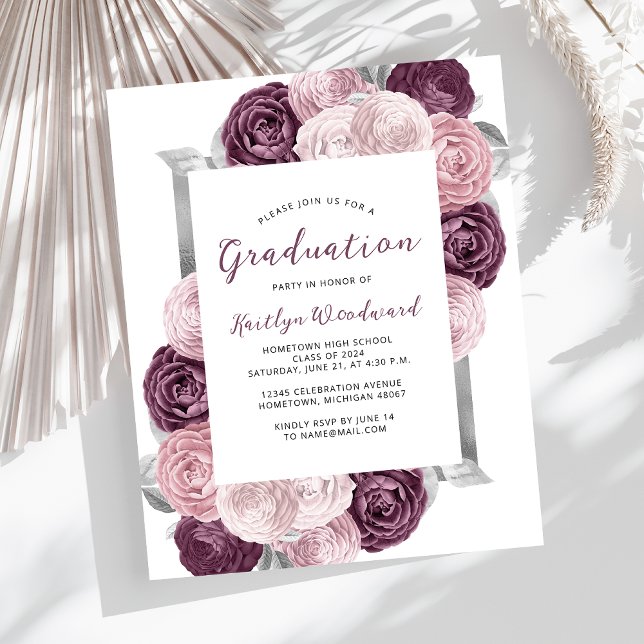 Papier Budget Floral Mauve Blush Silver Graduation (Créateur téléchargé)