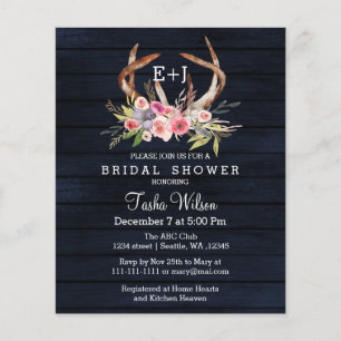 Papier Budget Floral Navy Antler Bridal Shower Invitation
