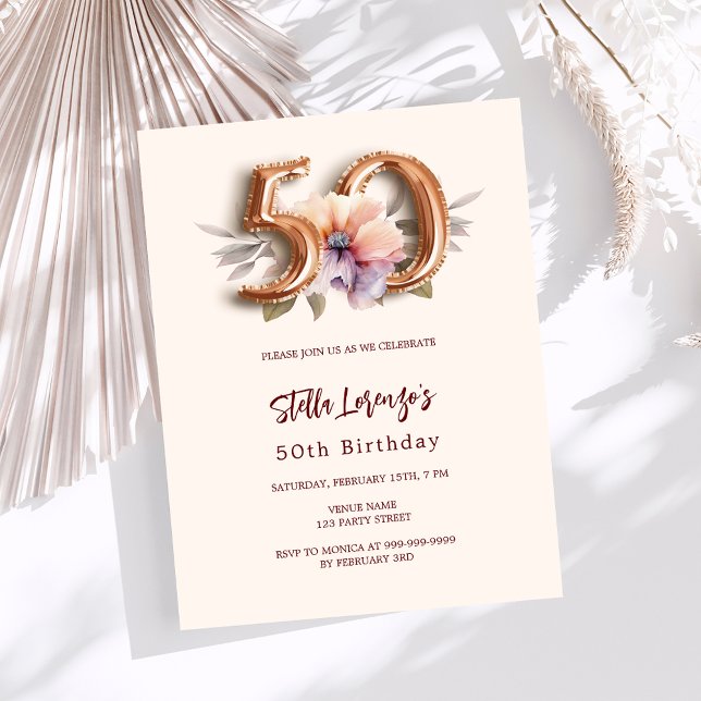 Papier Budget floral pêche en or beige 50e anniversaire (Créateur téléchargé)