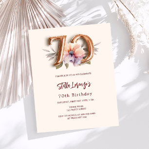 Papier Budget floral pêche en or beige 70e anniversaire