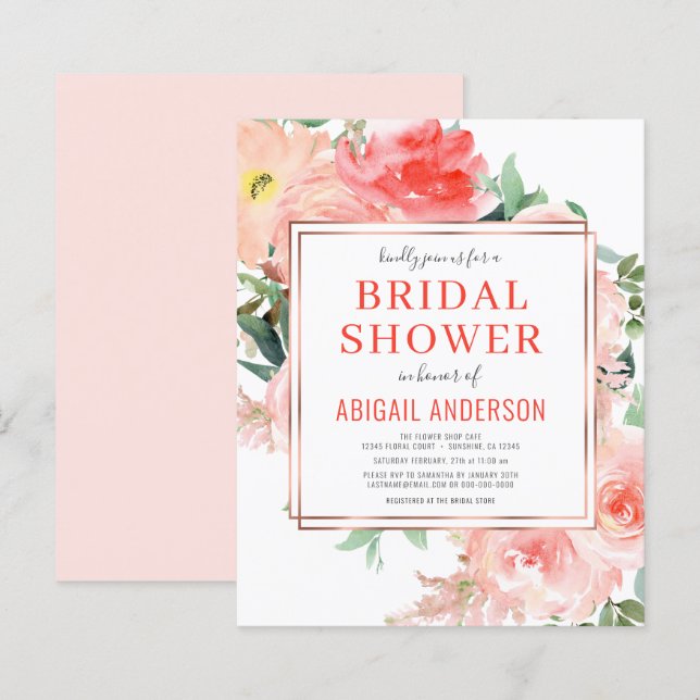 Papier Budget Floral Pêche nuptiale Invitation à la douch (Devant / Derrière)