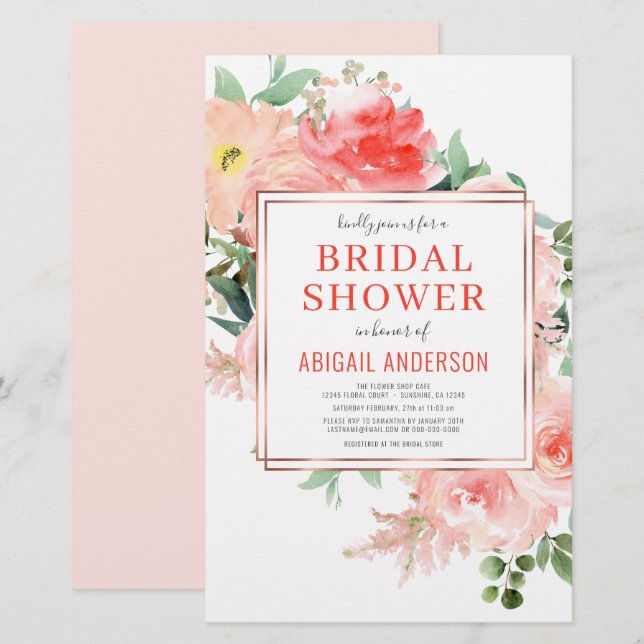Papier Budget Floral Pêche nuptiale Invitation à la douch (Devant / Derrière)