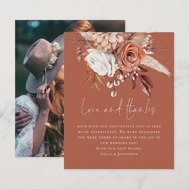 Papier Budget Floral Photo Love Merci Terracotta Mariage (Devant / Derrière)