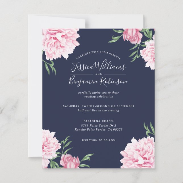 Papier Budget Floral Pink Peony Botanical Invitation (Devant)