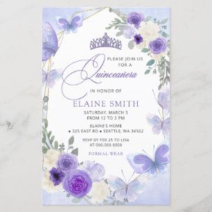 Papier Budget Floral Purple Papillons Lilac Quinceanera