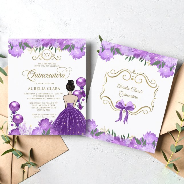 Papier BUDGET Floral Purple Princess XV Quinceanera (Créateur téléchargé)