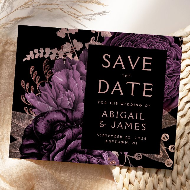 Papier Budget Floral Purple Rose Gold Enregistrer la date (Créateur téléchargé)