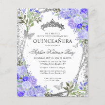 Budget Floral Purple Silver Quinceañera Invitation