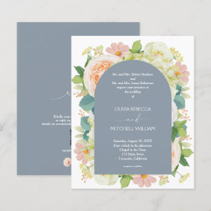Papier Budget Floral QR Code Dusty Blue Wedding Invite