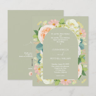 Papier Budget Floral QR Code Sage Green Wedding Invite