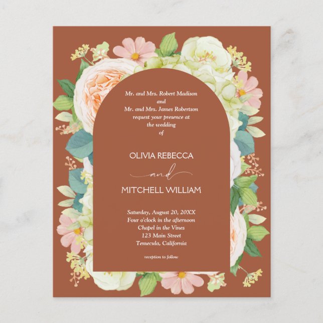 Papier Budget Floral QR Code Terracotta Mariage Invite (Devant)
