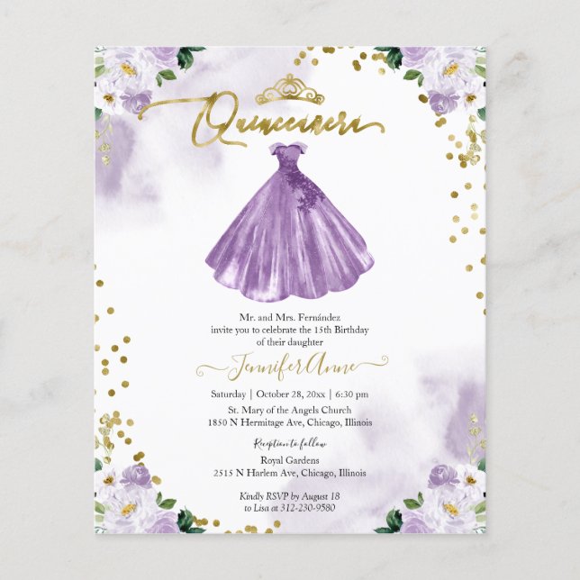 Papier Budget floral Quinceanera Invitation Bilingue (Devant)