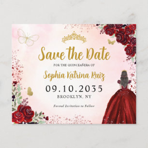 Papier Budget Floral Red Gold Quinceanera Enregistrer la 