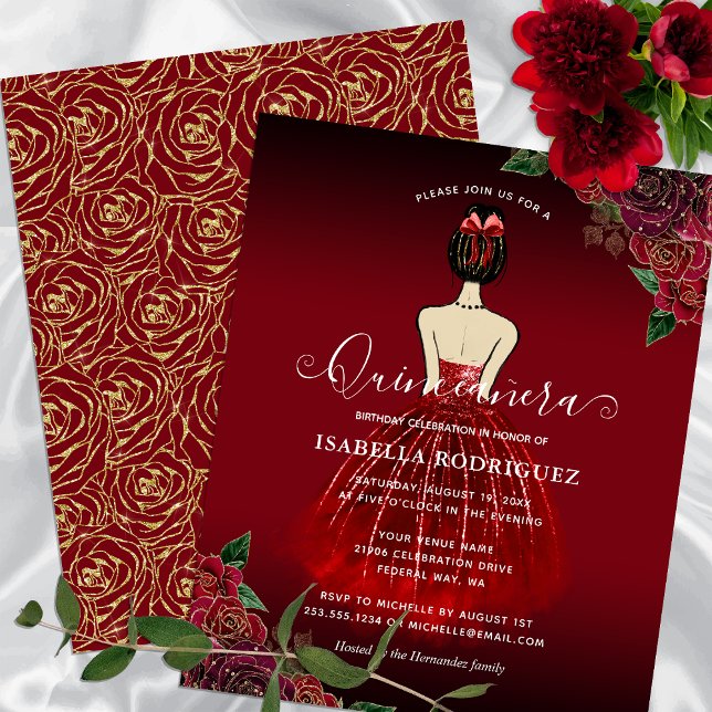 Papier Budget Floral Red Princess Gold Quinceañera (Budget Floral Red Princess Gold Quinceañera)