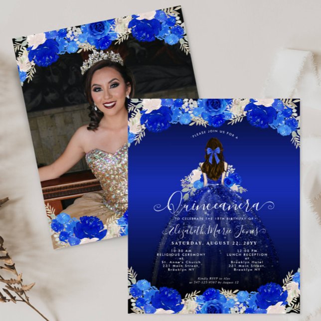 Papier Budget Floral Robe Bleue Royale Photo Quinceanera (Créateur téléchargé)