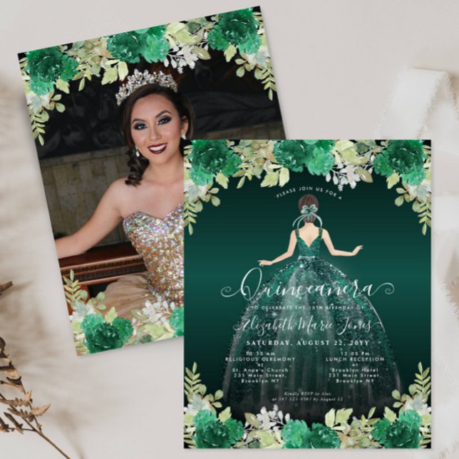 Papier Budget Floral Robe Verte Gown Photo Quinceanera (Créateur téléchargé)