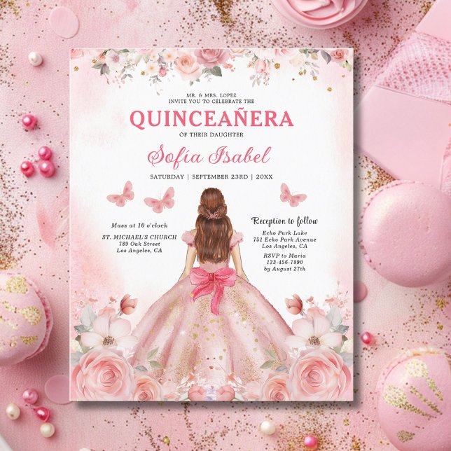 Papier Budget Floral rose Bilingue Espagnol Quinceanera (Créateur téléchargé)