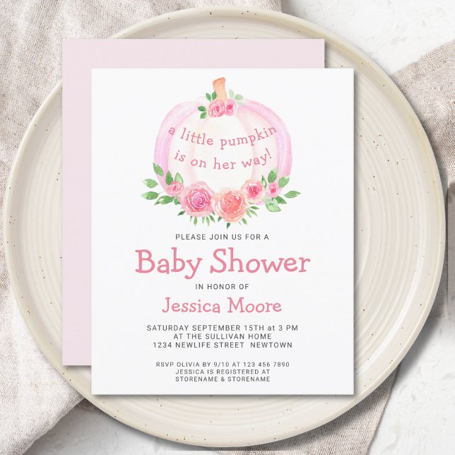 Papier Budget Floral rose Citrouille Invitation Baby show (Créateur téléchargé)
