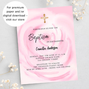 Papier Budget floral rose fille Baptême invitation