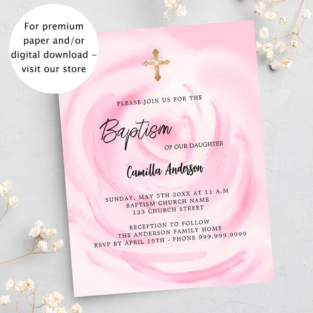 Papier Budget floral rose fille Baptême invitation (Créateur téléchargé)