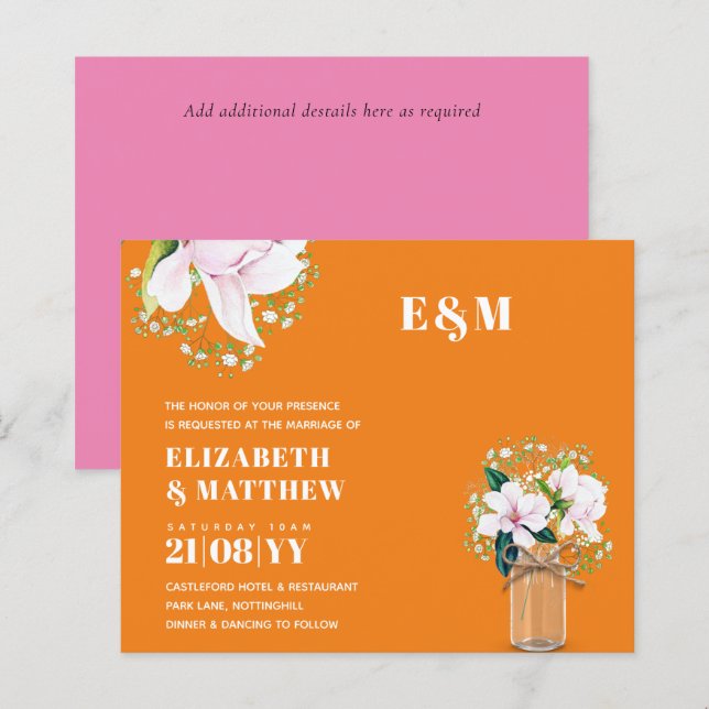 Papier BUDGET Floral rose Magnolias Green Wedding Invitat (Devant / Derrière)