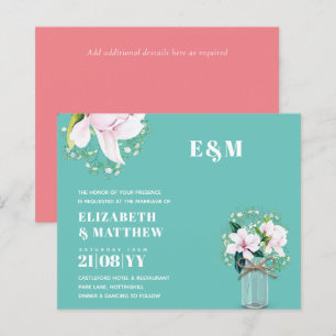 Papier BUDGET Floral rose Magnolias Green Wedding Invitat