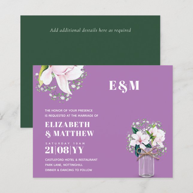 Papier BUDGET Floral rose Magnolias Green Wedding Invitat (Devant / Derrière)