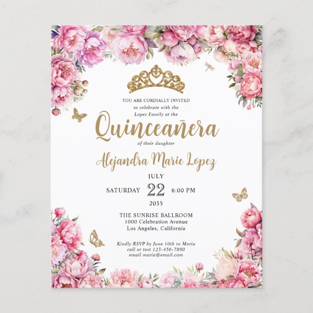 Papier Budget Floral rose or Parties scintillant Tiara Qu (Devant)