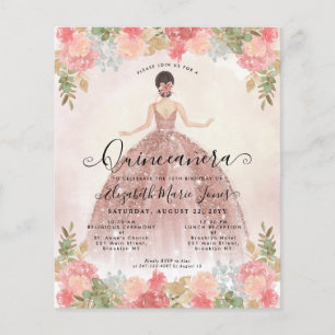 Papier Budget Floral Rose or rose princesse Quinceanera